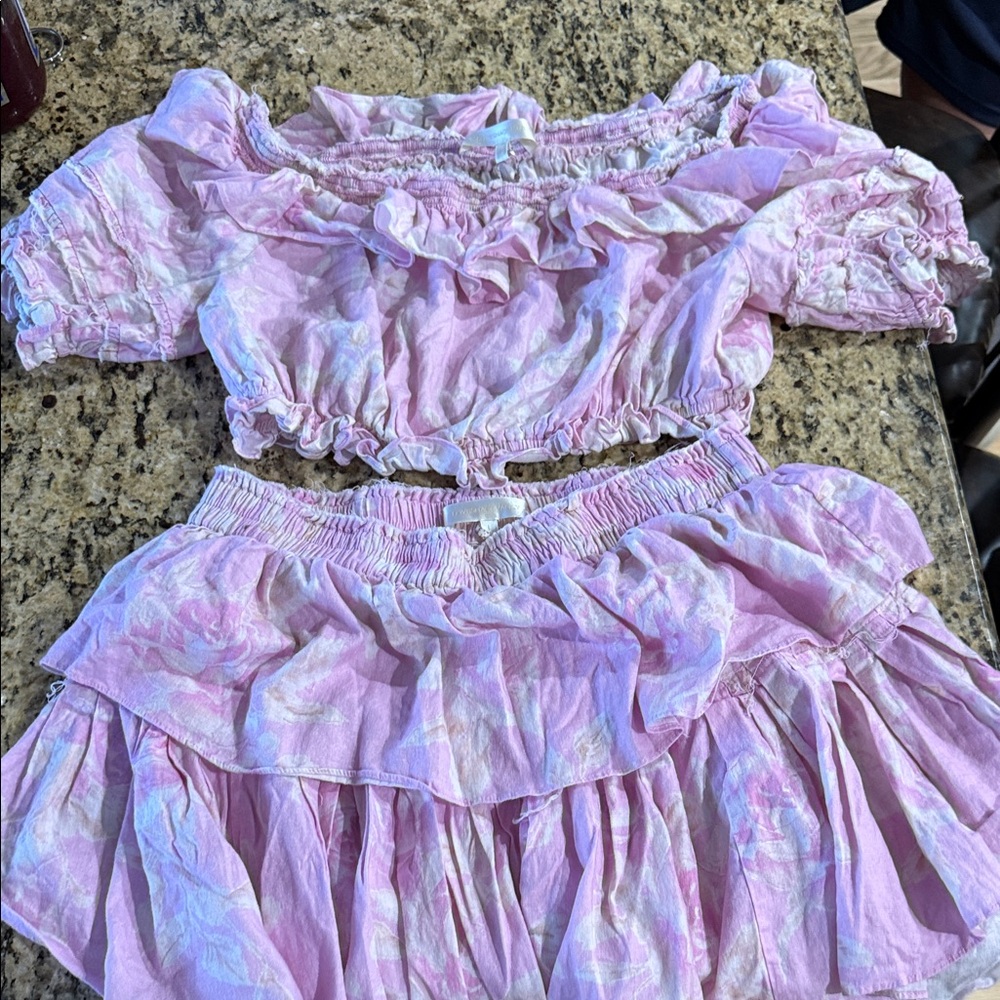 LoveShackFancy Pink Ruffled Two-Piece Set